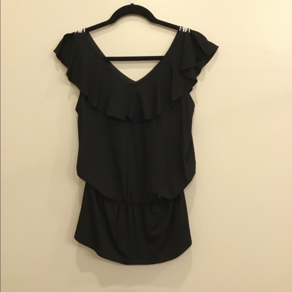 WHBM Black Top with Silver Embellishments - Picture 3 of 13